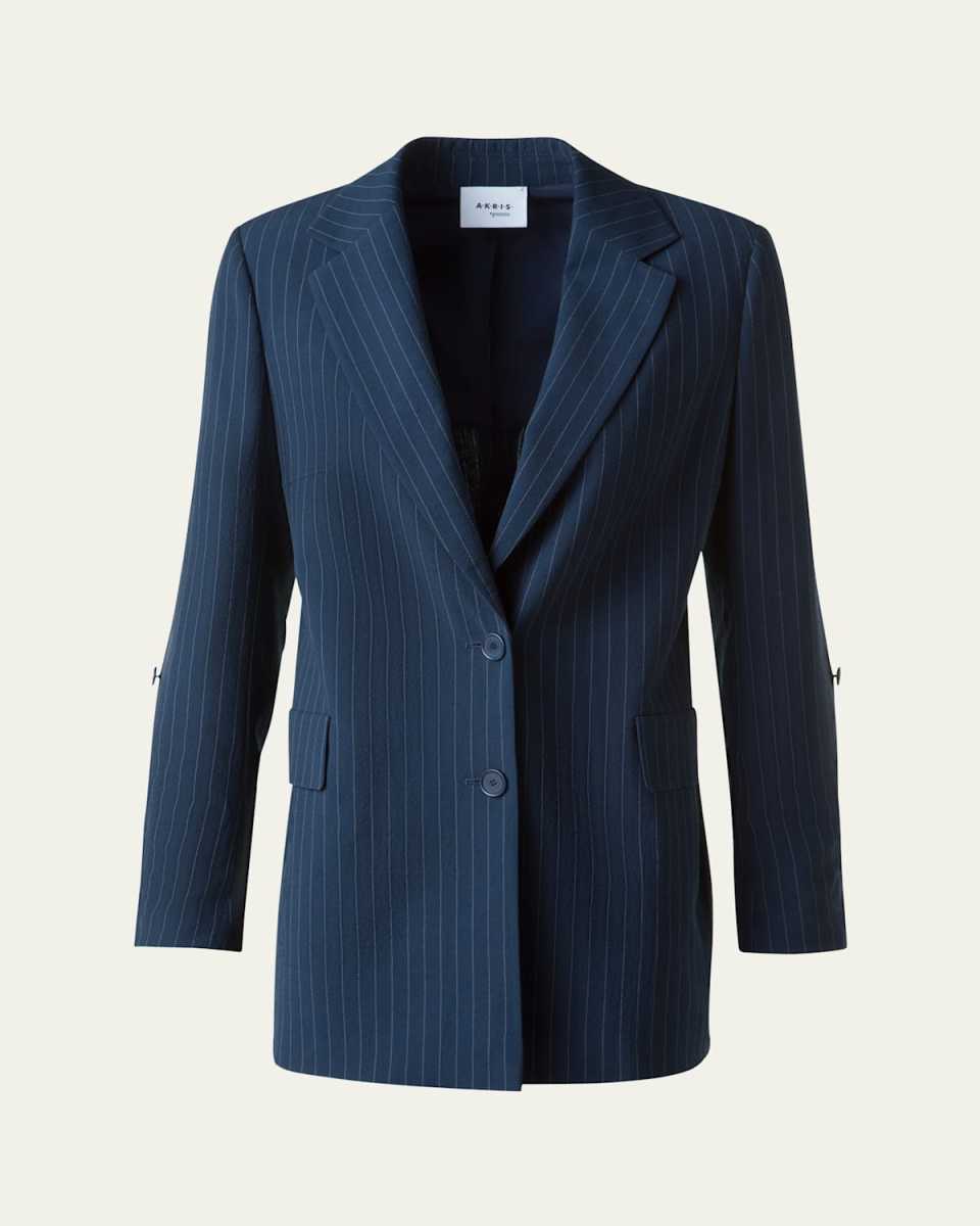 Pinstripe Cool Wool Crepe SIngle-Breasted Jacket